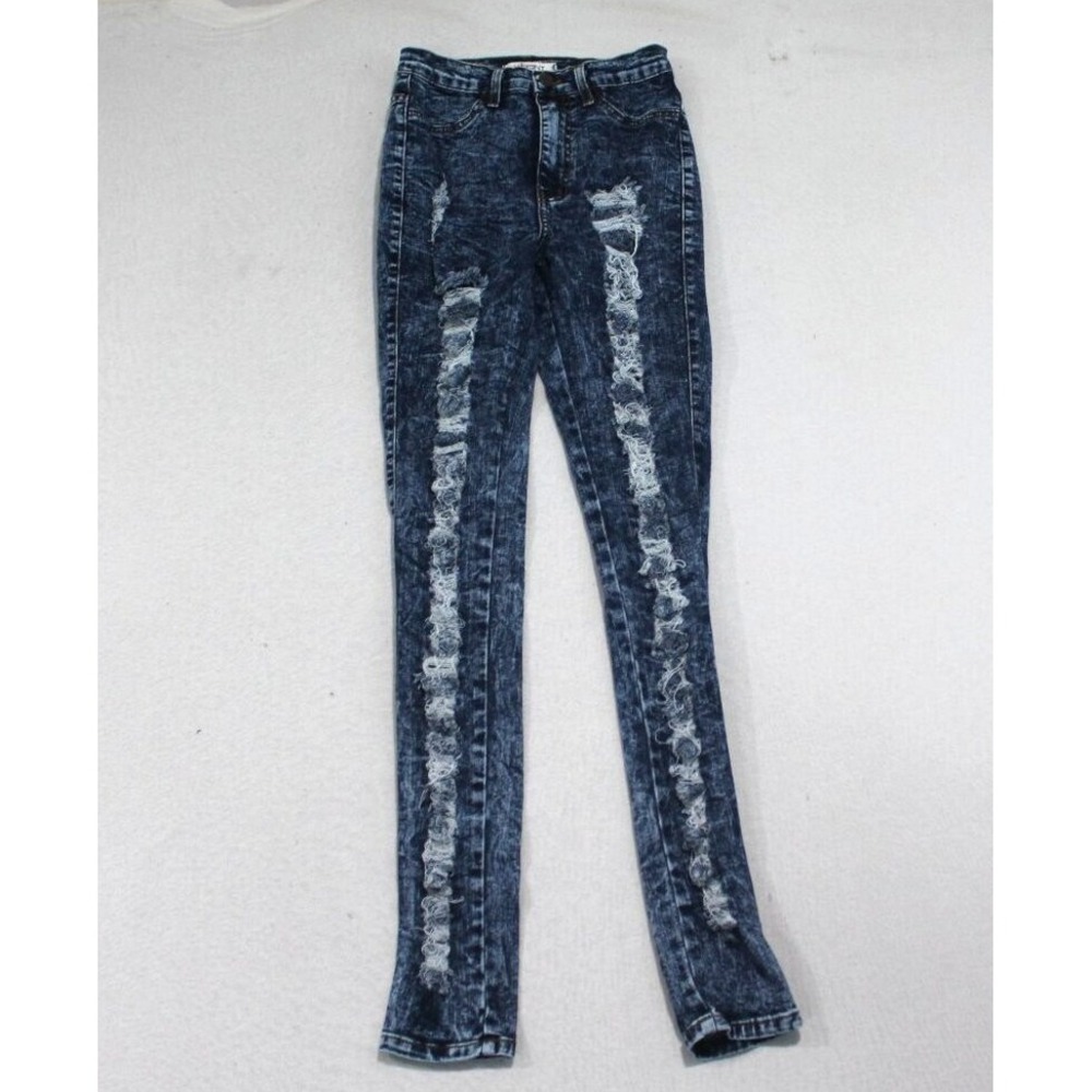 Vibrant Skinny Jeans Women Size 3 Blue Excellent Distressed High Rise Stretch